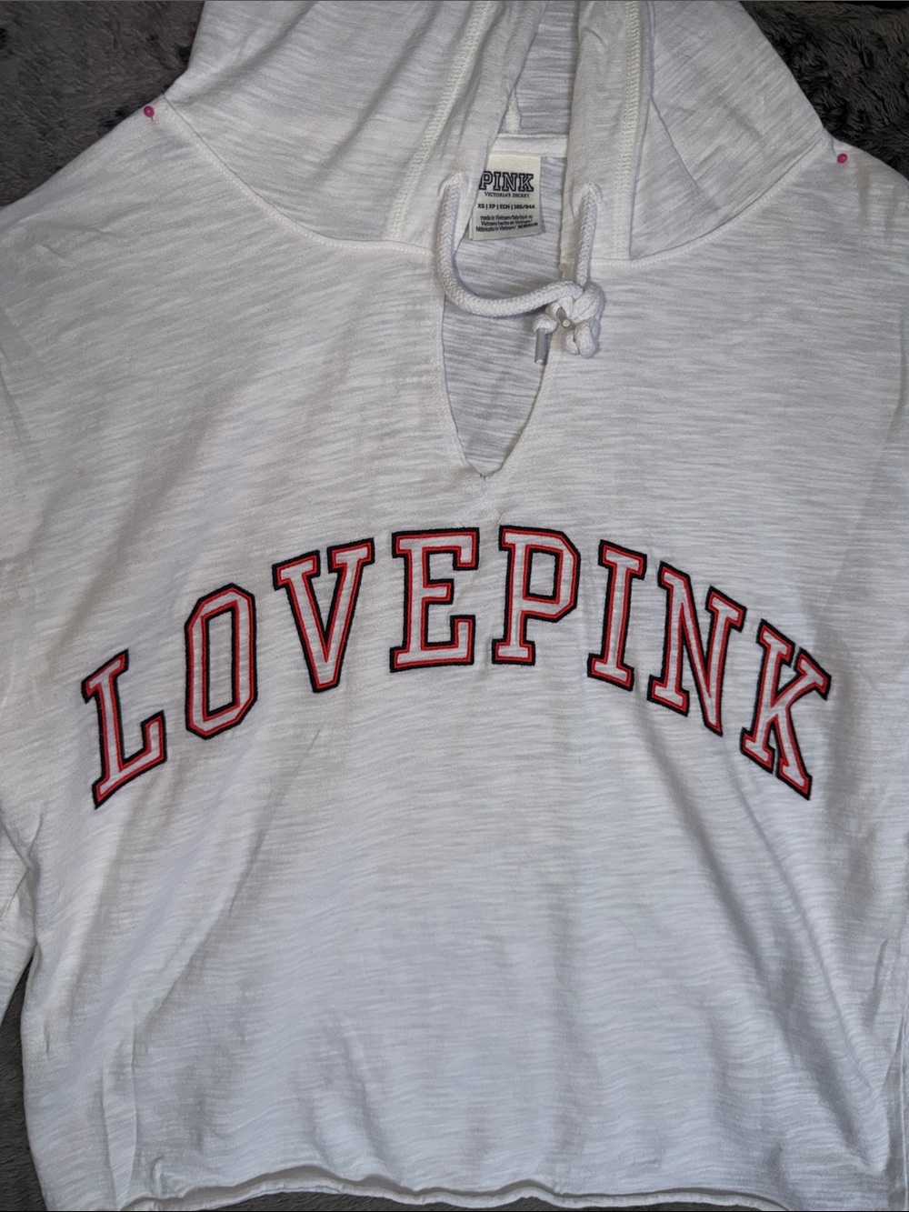 Victorias Secret PINK White Cropped Hoodie- PINK